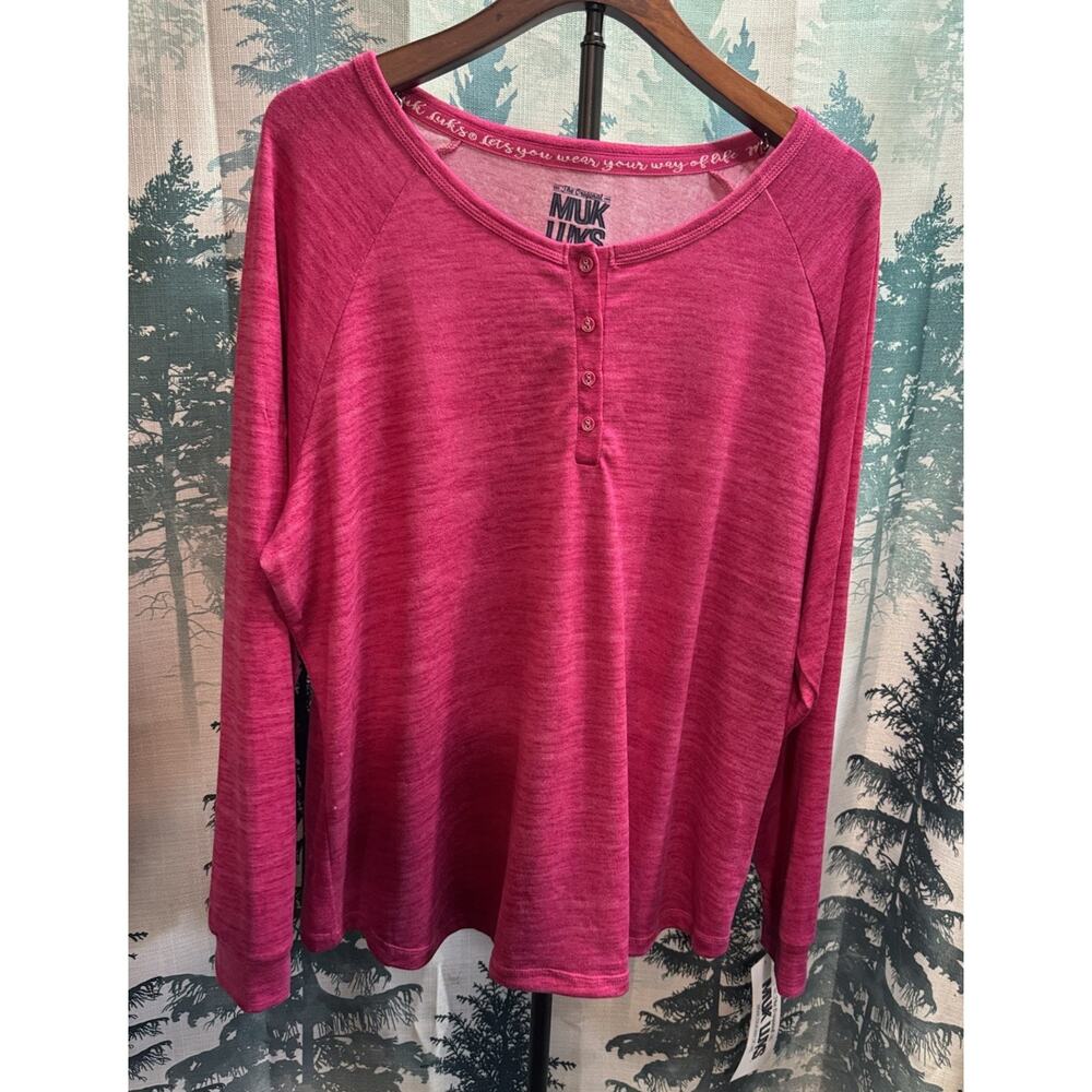 Muk Luks Pajama Top Womens 1X Pink Henley Lounge Sleepwear Cozy NWT